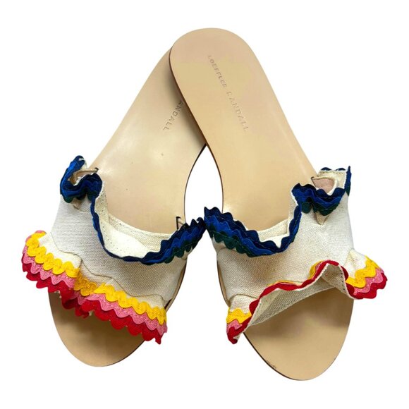 Loeffler Randal Birdie Natural Canvas‎ Ric Rac Ruffle Slides - Picture 7 of 11